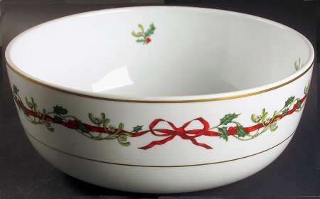 Holly Ribbons 10" Large Salad Serving Bowl