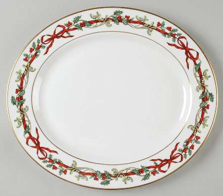 Holly Ribbons 13" Oval Serving Platter