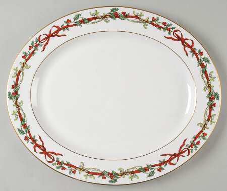 Holly Ribbons 15" Oval Serving Platter