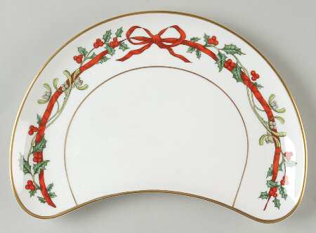 Holly Ribbons Crescent Salad Plate