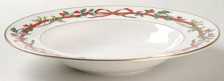 Holly Ribbons Large Rim Soup Bowl