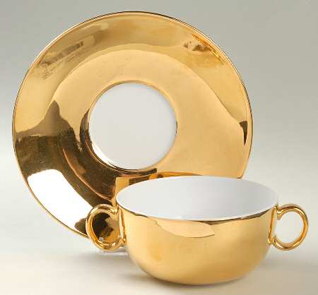 Lustre Gold Flat Cream Soup Bowl & Saucer Set