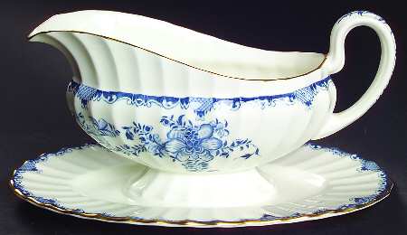 Mansfield Blue Gravy Boat with Attached Underplate