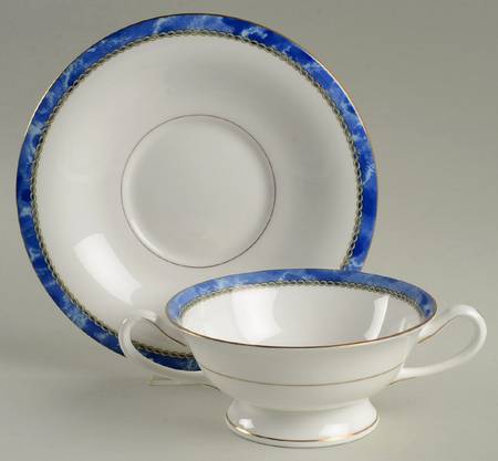 Medici Blue Footed Cream Soup Bowl & Saucer Set