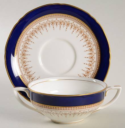 Regency Blue Flat Cream Soup Bowl & Saucer Set