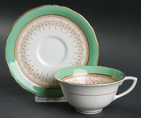 Regency Green and Brown (Older) Flat Cup & Saucer Set