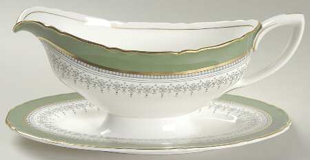 Regency Green and Gray (Newer) Gravy Boat with Attached Underplate