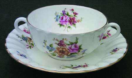 Roanoke White Footed Cream Soup Bowl & Saucer Set