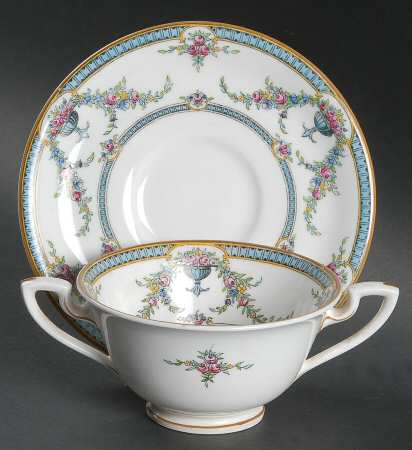 Rosemary Light Blue Black Footed Bouillon Cup & Saucer