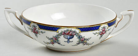 Rosemary Dark Blue White Flat Cream Soup Bowl