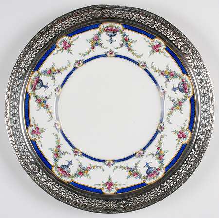 Rosemary Dark Blue White Sterling Rim Dinner Plate