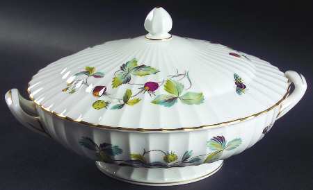 Strawberry Fair (Bone, Rim, Fluted, Gold) Round Covered Vegetable