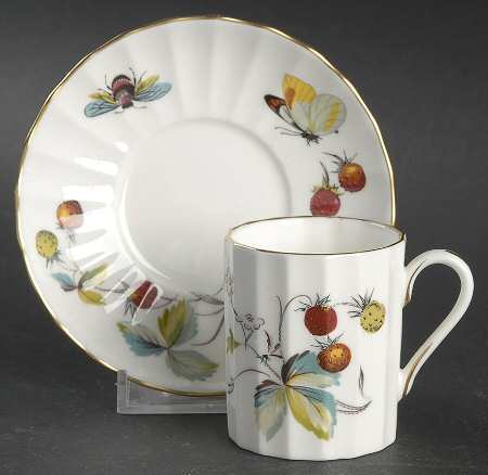 Strawberry Fair (Bone, Rim, Fluted, Gold) Flat Demitasse Cup & Saucer Set