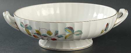 Strawberry Fair (Bone, Rim, Fluted, Gold) Round Vegetable No Lid