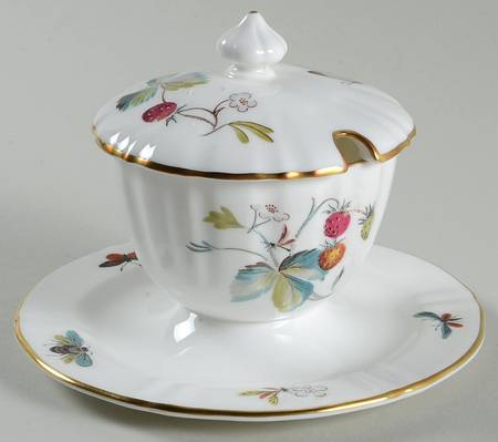 Strawberry Fair (Bone, Rim, Fluted, Gold) Jam/Jelly & Lid w/Attached Underplate