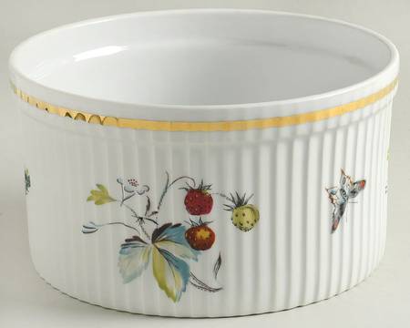 Strawberry Fair (Bone, Rim, Fluted, Gold) 6" Souffle