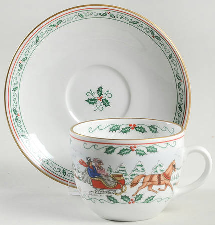 Village Christmas Flat Cup & Saucer Set