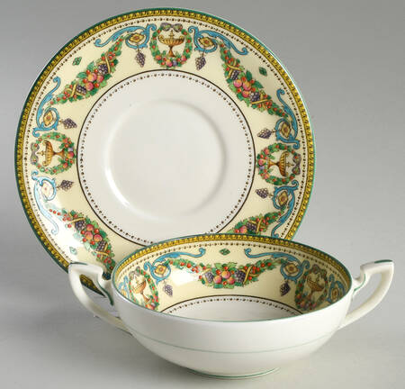 Windsor (Older, Green Trim) Cream Soup Bowl & Saucer Set