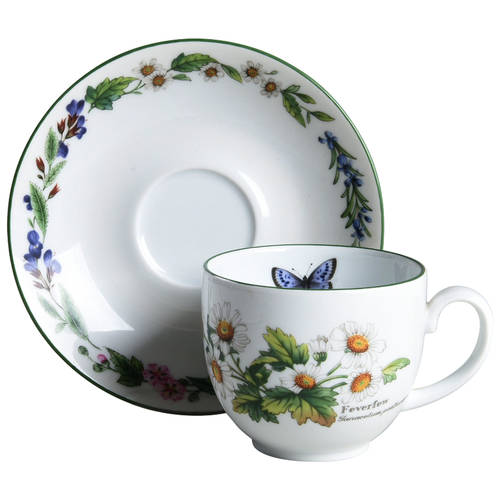 Worcester Herbs (Green Trim) Flat Cup & Saucer Set