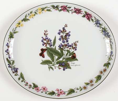 Worcester Herbs (Green Trim) 12" Oval Serving Platter