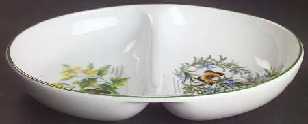 Worcester Herbs (Green Trim) 11" Oval Divided Vegetable Bowl