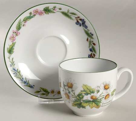 Worcester Herbs (Green Trim) Flat Cup & Saucer Set