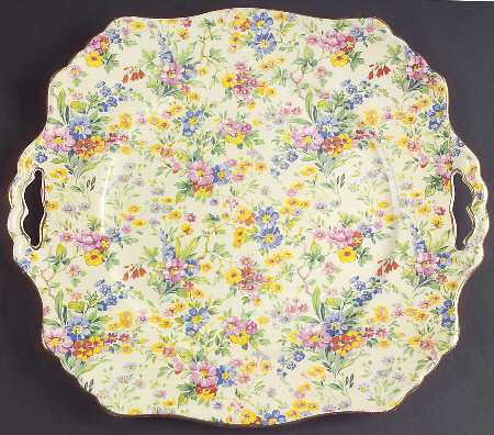 Floral Feast Square Handled Cake Plate
