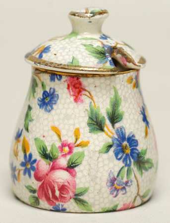 Old Cottage Chintz (Pre 1960, Cream) Mustard Jar & Lid