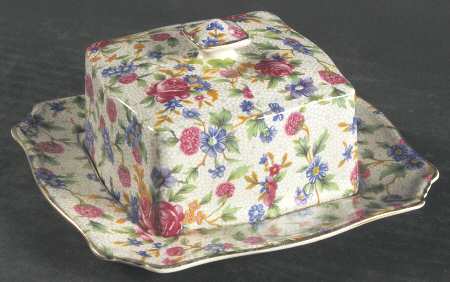 Old Cottage Chintz (Pre 1960, Cream) Square Covered Butter