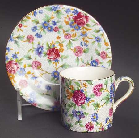Old Cottage Chintz (Pre 1960, Cream) Flat Demitasse Cup & Saucer Set