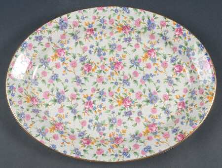 Old Cottage Chintz (Pre 1960, Cream) 12" Oval Serving Platter