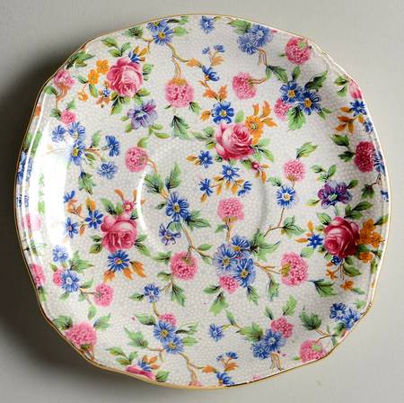 Old Cottage Chintz (Pre 1960, Cream) Saucer for Ascot Shape Flat Cup