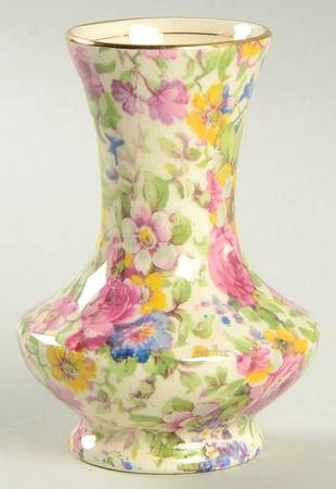 Summertime (Pre 1960, Cream Background, Gold Trim) 3" Bud Vase