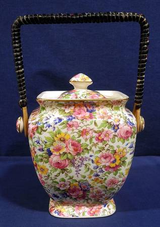 Summertime (Pre 1960, Cream Background, Gold Trim) Biscuit Barrel & Lid