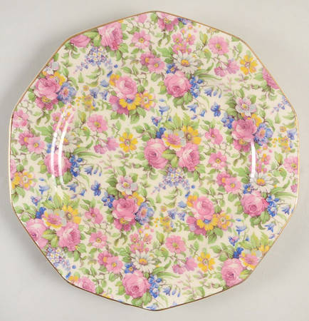 Summertime (Pre 1960, Cream Background, Gold Trim) Decagon (10 Sided) Salad Plate