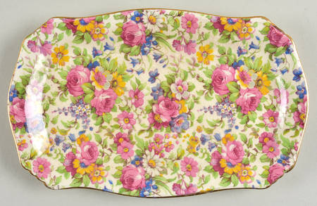 Summertime (Pre 1960, Cream Background, Gold Trim) Rectangular Tray