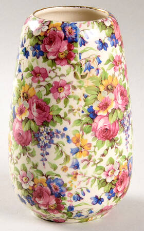 Summertime (Pre 1960, Cream Background, Gold Trim) 5" Vase