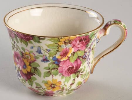 Summertime (Pre 1960, Cream Background, Gold Trim) Cup for Dessert Plate & Cup Set