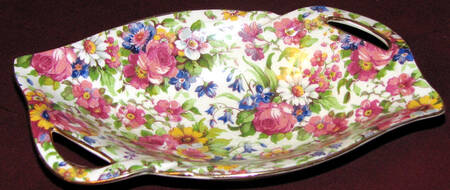 Summertime (Pre 1960, Cream Background, Gold Trim) Nut Dish