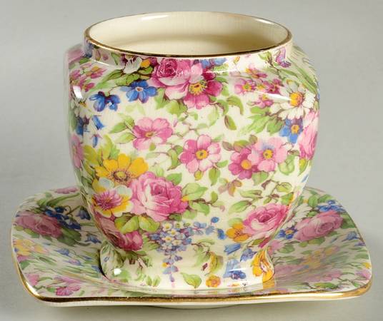 Summertime (Pre 1960, Cream Background, Gold Trim) Jam/Jelly & Underplate No Lid