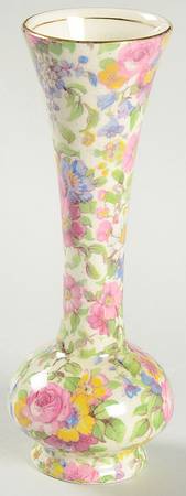 Summertime (Pre 1960, Cream Background, Gold Trim) 5" Bud Vase