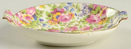 Summertime (Pre 1960, Cream Background, Gold Trim) 5" Oval Sweet Meat Dish