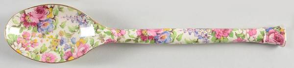 Summertime (Pre 1960, Cream Background, Gold Trim) Salad Serving Spoon, Solid Piece