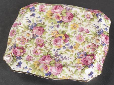 Summertime (Pre 1960, Cream Background, Gold Trim) Square Tea Tile