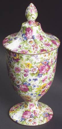 Summertime (Pre 1960, Cream Background, Gold Trim) Richmond Candy Jar & Lid