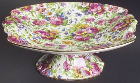 Summertime (Pre 1960, Cream Background, Gold Trim) Footed Bon Bon