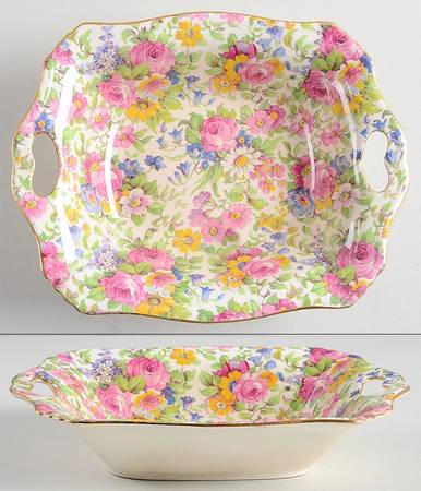 Summertime (Pre 1960, Cream Background, Gold Trim) 6" Rectangular Sweet Meat