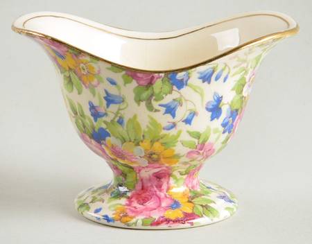 Summertime (Pre 1960, Cream Background, Gold Trim) Grecian Shape Open Sugar Bowl