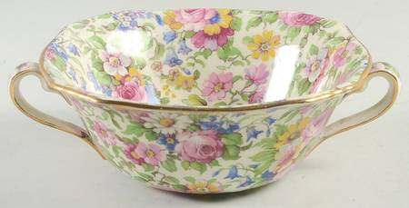Summertime (Pre 1960, Cream Background, Gold Trim) Flat Cream Soup Bowl
