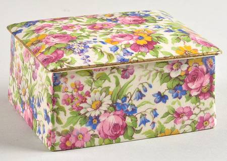 Summertime (Pre 1960, Cream Background, Gold Trim) Trinket Box & Lid